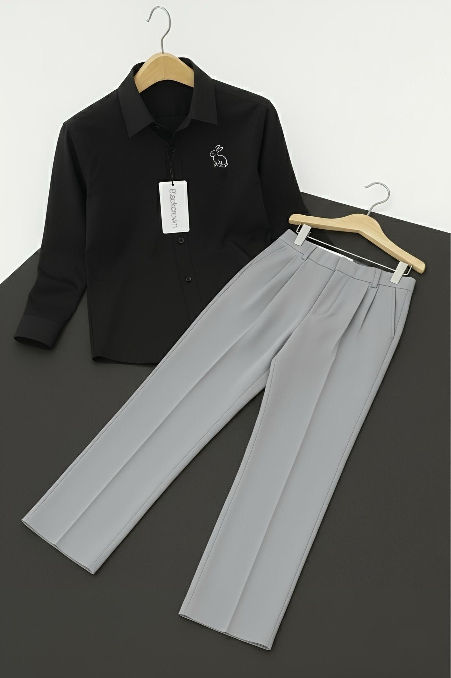 Mens Black Rabbit Logo Shirt Premium Grey Pant