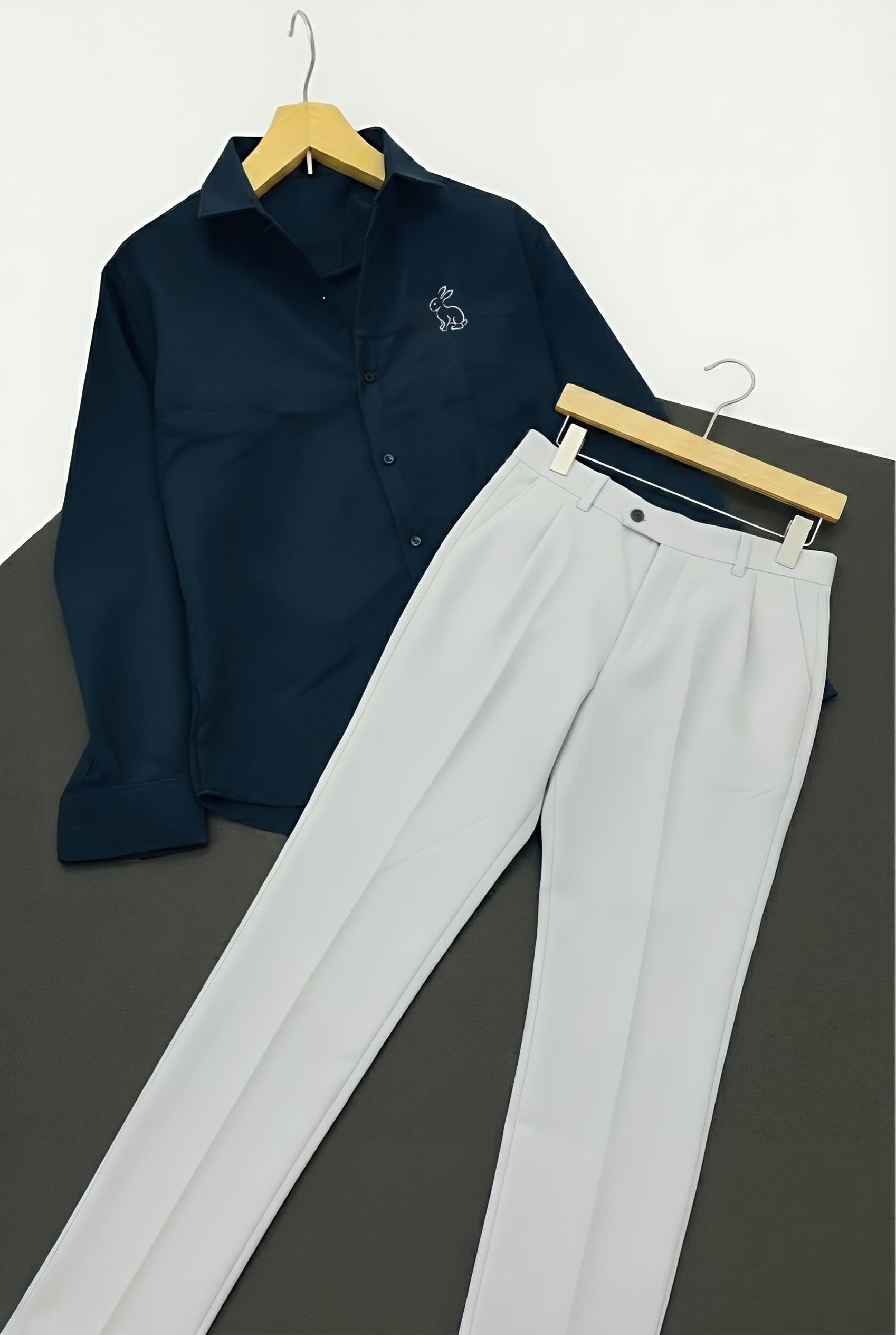Mens Blue Rabbit Logo Shirt Premium Grey Pant