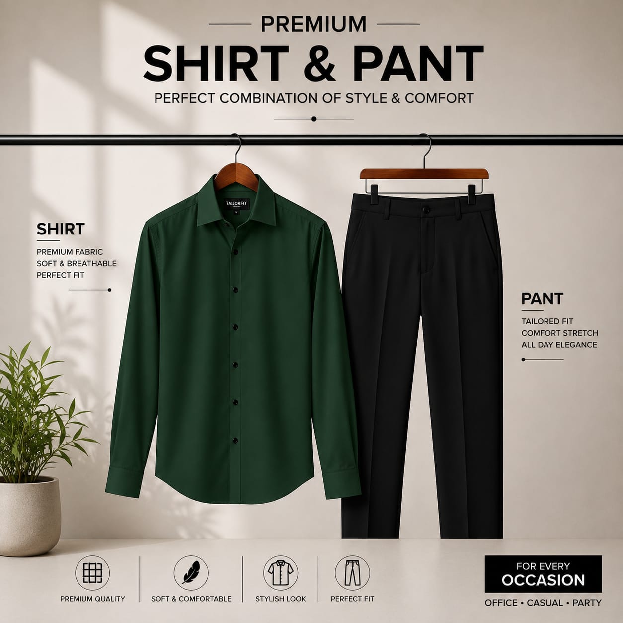 Premium Green Shirt Black Pant