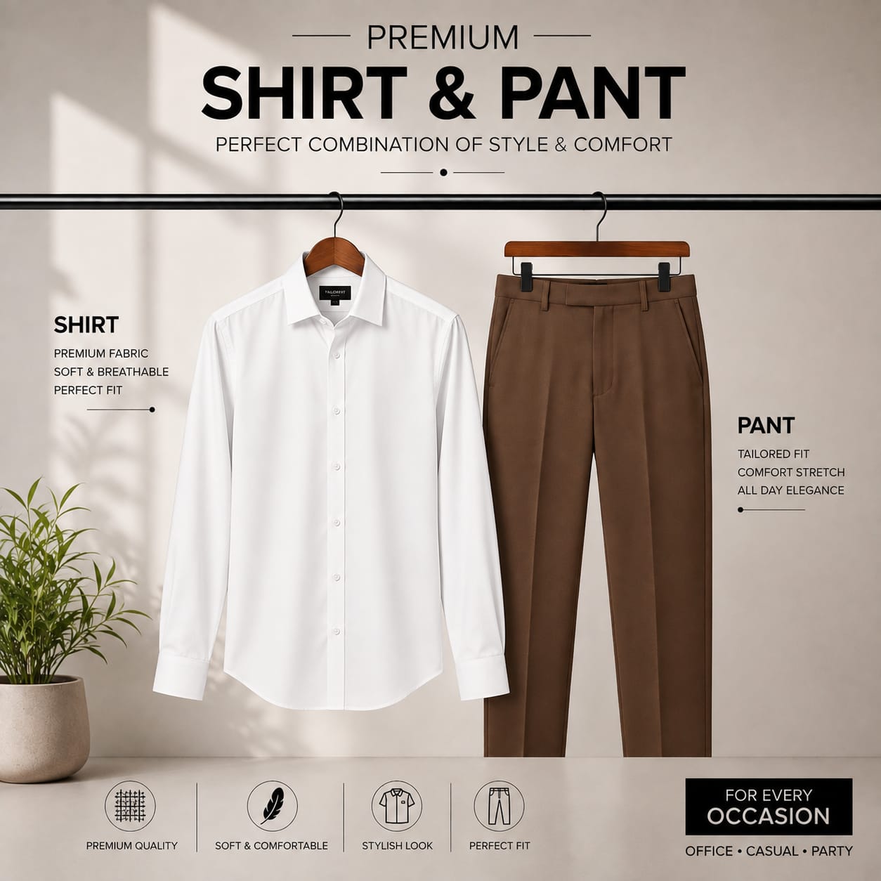 Premium White Shirt Brown Pant