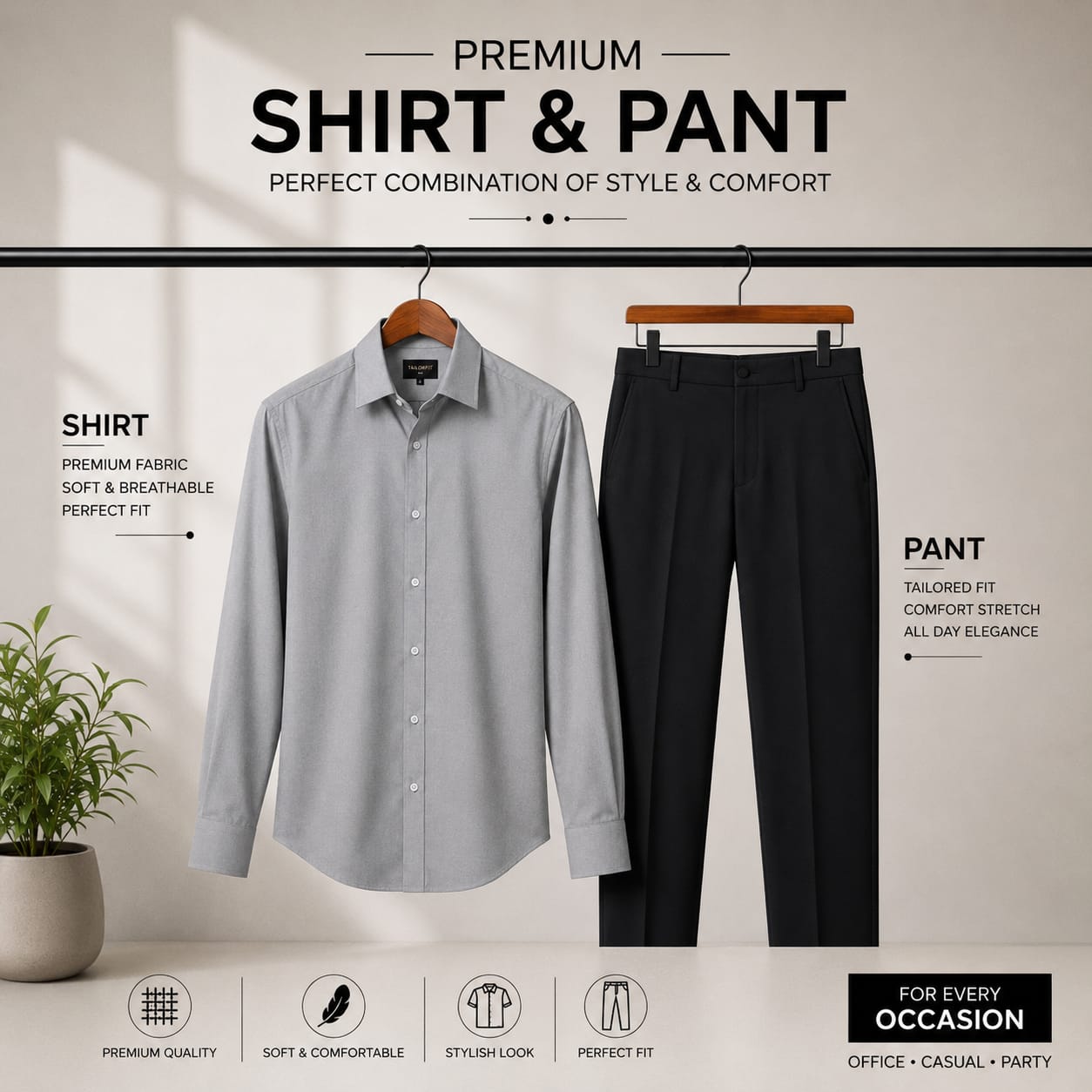 Premium Grey Shirt Black Pant