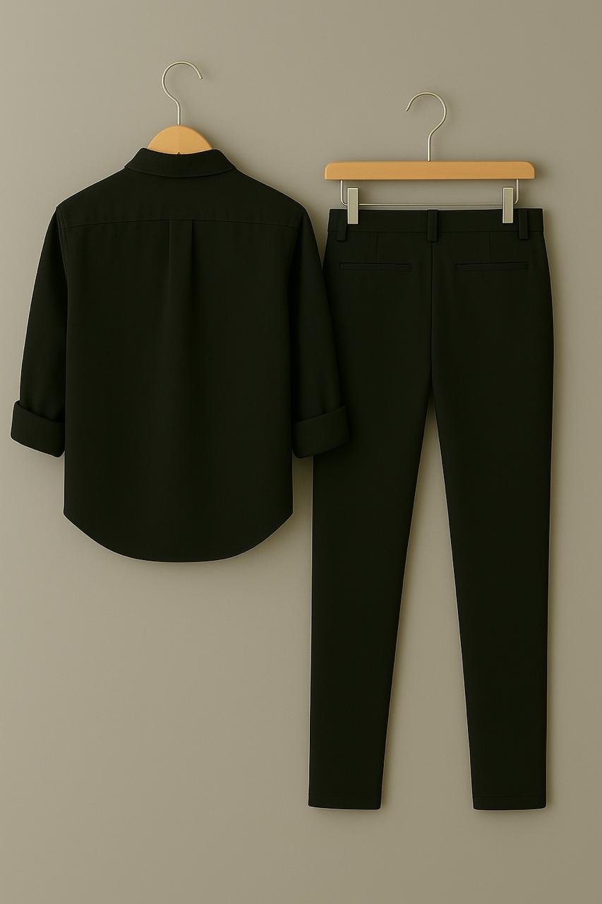 Men's All-Black Equestrian Embroidered Shirt & Trouser Set