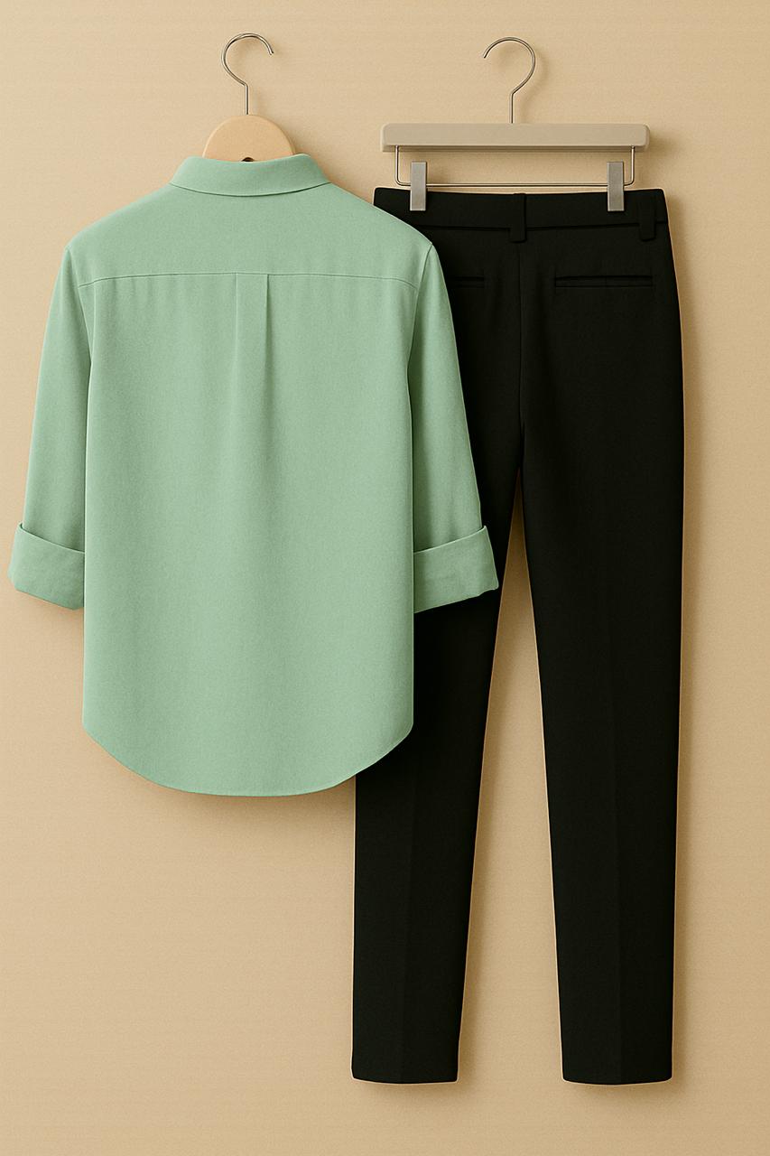 Men's Mint Green Embroidered Golfer Shirt & Black Trouser Set