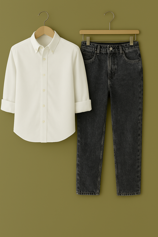 Mens Formal white Shirt Jeans Combo
